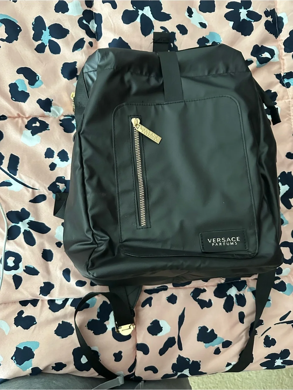 Versace Black Nylon Backpack with Gold Zipper